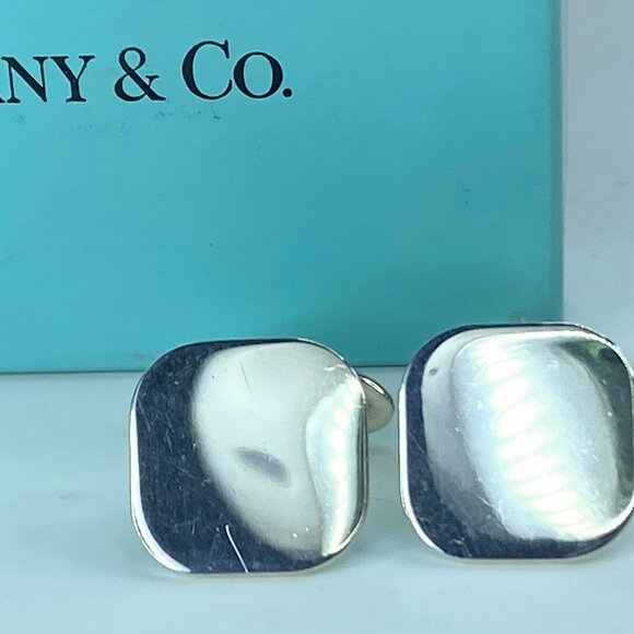 Tiffany & Co Sterling silver Plain Square Cushion top cufflink 14.7g JR358